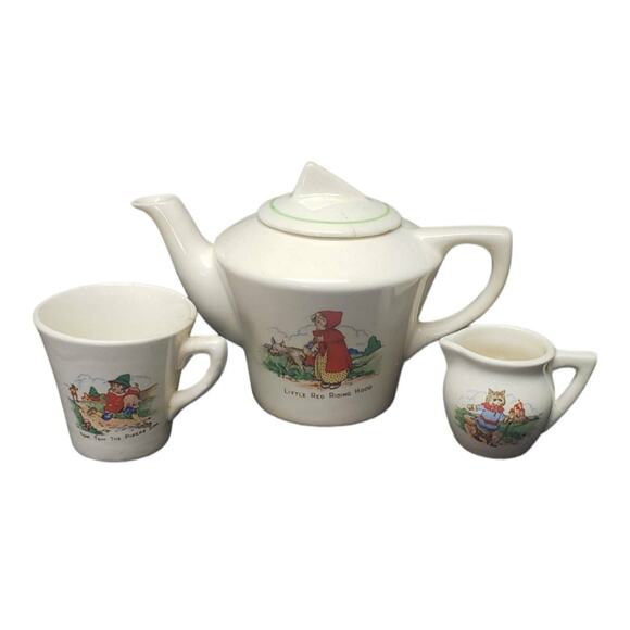 Vintage Sylvan Childs Nursery Rhyme Tea Set | Cup Tea Pot - Saucer Kids Play Set - Picture 1 of 16